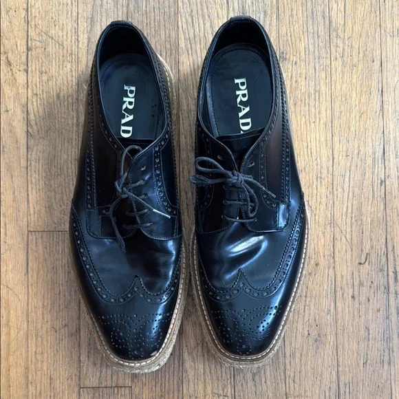 Prada | Shoes | Prada Black Leather Oxford Shoes | Poshmark display picture 1